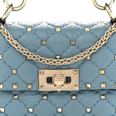 Valentino Garavani Small Rockstud Spike Shoulder Bag Aqua Nappa Leather Light Gold Hardware
