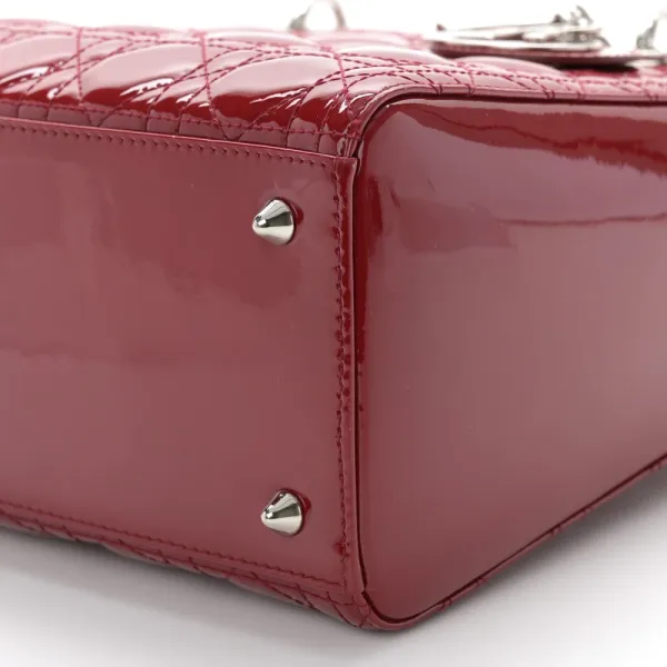 Dior Medium Lady Dior Dark Red Patent Cannage Calfskin Leather Silver Hardware - Image 5