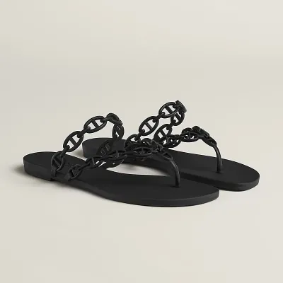 HERMES Island Black Slippers