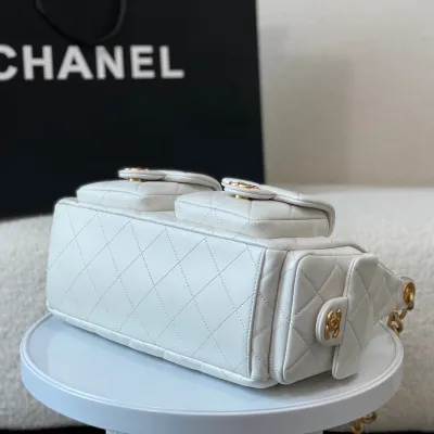 Chanel Quilted Lambskin Leather White /Black Shoulder Bags