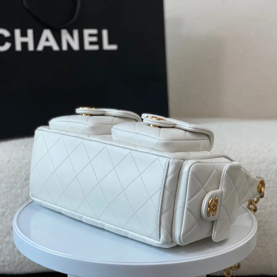 Chanel Quilted Lambskin Leather White /Black Shoulder Bags