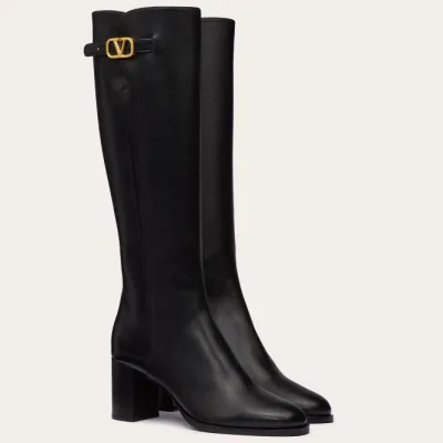 VALENTINO VLOGO SIGNATURE Calf leather high boots (heel 7cm high)