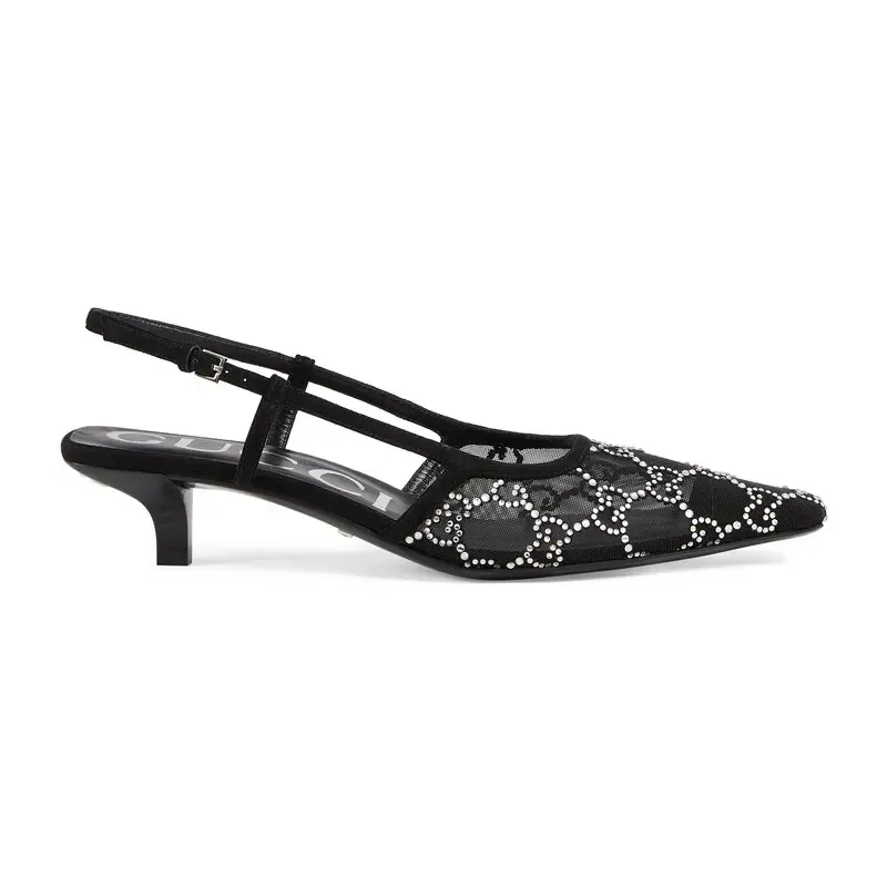 Gucci black pointed heels high heels shoes Rear lace up high heels