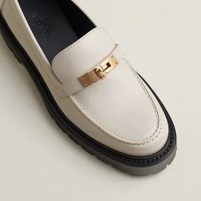 HERMES Icone White Loafers