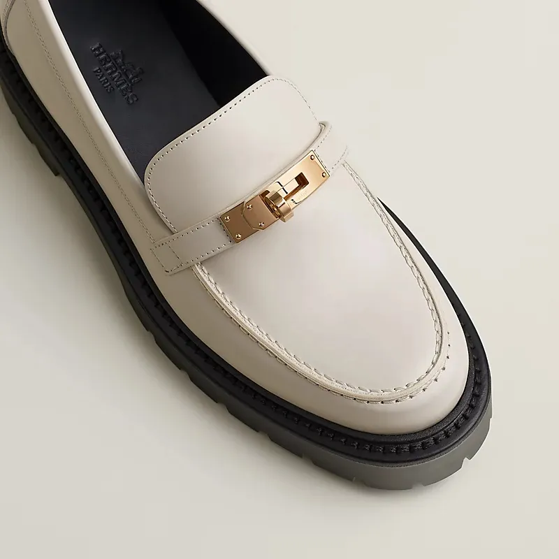 HERMES Icone White Loafers