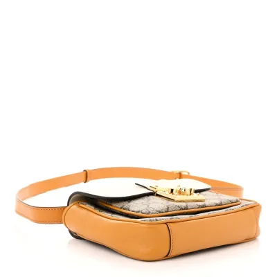 Gucci Mini Padlock Flap Pocket Shoulder Bag Beige / Mystic White / Sun Oil GG Supreme Monogram Canvas Gold Hardware