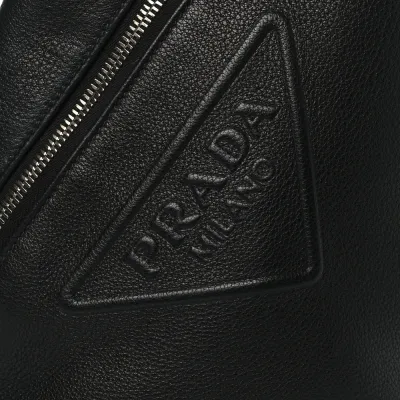 Prada Medium Logo Embossed Cross Sling Backpack Black Vitello Daino Leather Silver Hardware