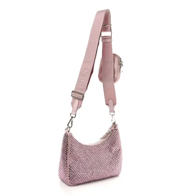 Prada Re-Edition 2005 Shoulder Bag Alabastro Satin & Crystal Silver Hardware