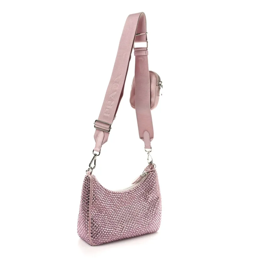 Prada Re-Edition 2005 Shoulder Bag Alabastro Satin & Crystal Silver Hardware