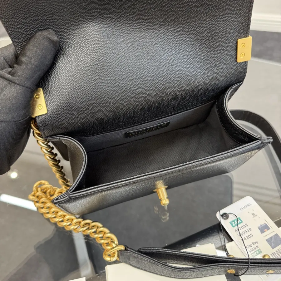 Chanel Lleboy Black Quilted Shiny Calfskin Leather / Quilted Caviar Leather Shoulder Bags Crossbody Bags