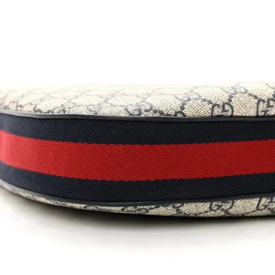 Gucci Large Web Attache Shoulder Bag Beige/Blue GG Supreme Monogram Canvas & Textured Calfskin Leather Silver Hardware