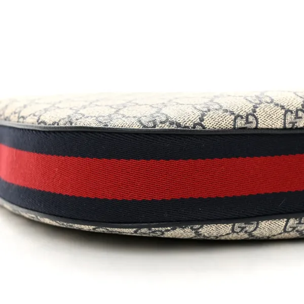 Gucci Large Web Attache Shoulder Bag Beige/Blue GG Supreme Monogram Canvas & Textured Calfskin Leather Silver Hardware - Image 5