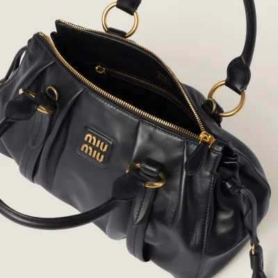 Miu Miu Joie Nappa Quilted Lambskin Leather Black Top-Handle Bags