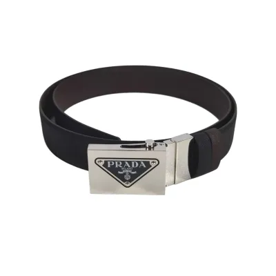 Prada Men' s Square Buckle Belt In Black/Brown/Blue/White Saffiano Calfskin With Silver Hardware 35mm