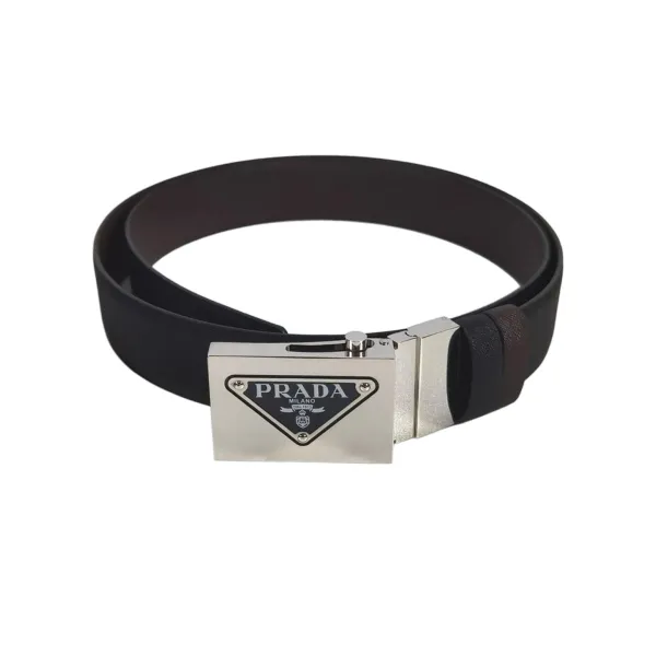 Prada Men' s Square Buckle Belt In Black/Brown/Blue/White Saffiano Calfskin With Silver Hardware 35mm