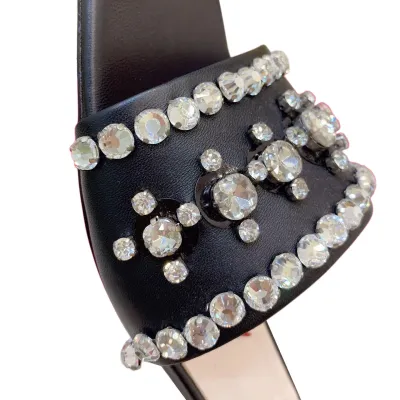 Roger Vivier Jewel Heels Sandals In Black/White Leather With Crystals (Heel Height 2.5cm)