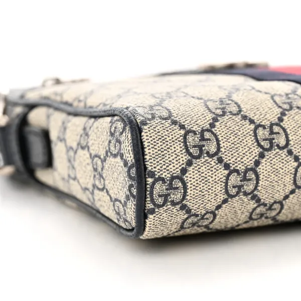 Gucci Small Web Ophidia Messenger Bag Beige/Blue GG Supreme Monogram Canvas & Textured Dollar Calfskin Leather Silver Hardware - Image 4