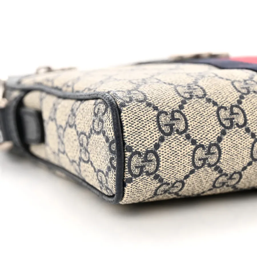 Gucci Small Web Ophidia Messenger Bag Beige/Blue GG Supreme Monogram Canvas & Textured Dollar Calfskin Leather Silver Hardware