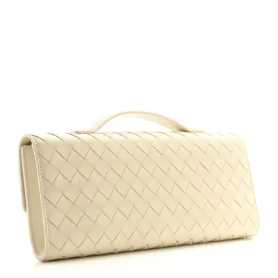 Bottega Veneta Medium Intrecciato Long Andiamo Top Handle Sea Salt Nappa Leather Gold Hardware