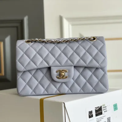 Chanel CF Purple / Green Quilted Caviar Leather Crossbody Bags