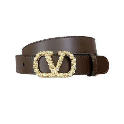 Valentino V Buckle With Crystal Belt In Black/Brown/Red/White Calfskin With Gold/Silver Hardware 30mm