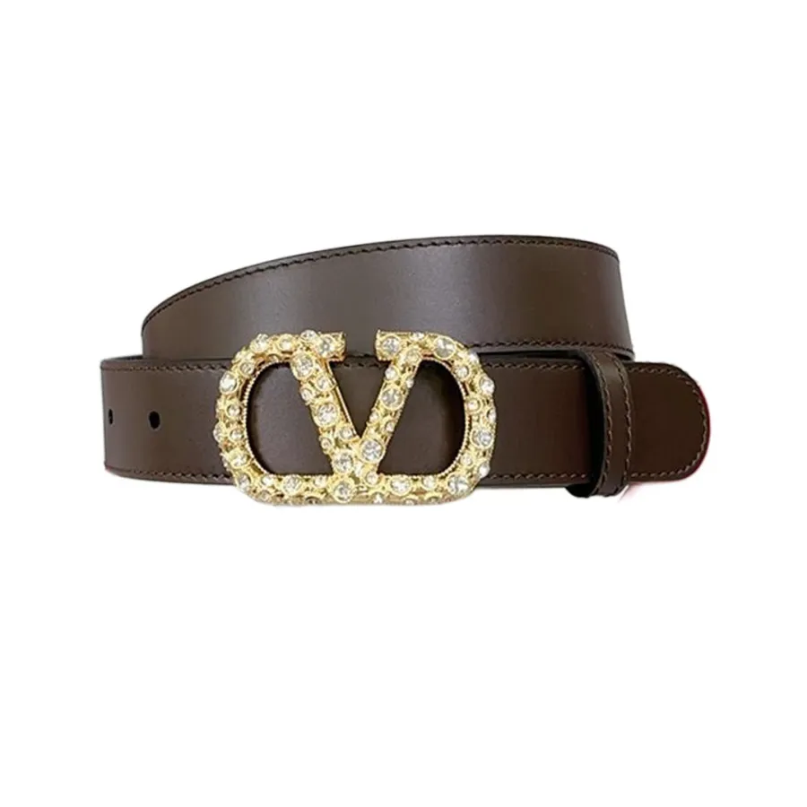 Valentino V Buckle With Crystal Belt In Black/Brown/Red/White Calfskin With Gold/Silver Hardware 30mm