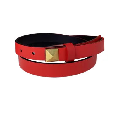Valentino Rockstud Belt In Red/Black/Brown/Nude Calfskin With Gold Hardware 20mm
