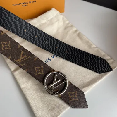 Louis Vuitton Women's Circle Buckle Belt In Black/Red Calfskin And Monogram Canvas With Gold/Silver Hardware 35mm