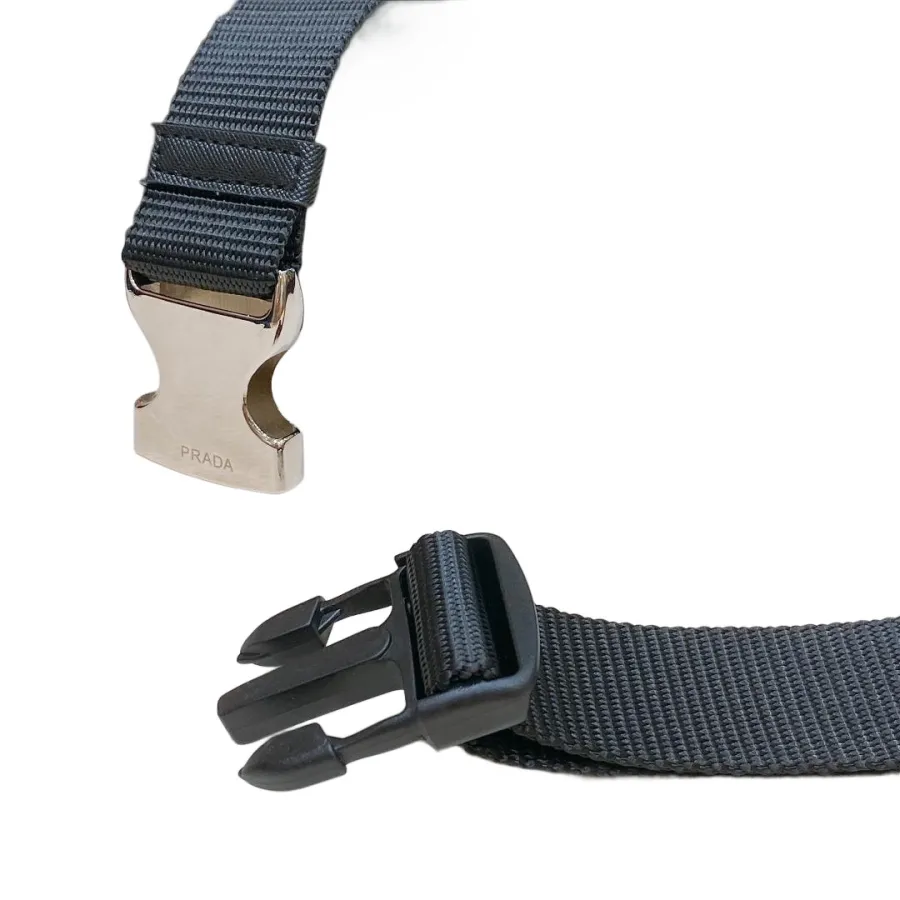 Prada Women' s Belt With Mini Pochette In Black Nylon With Silver Hardware