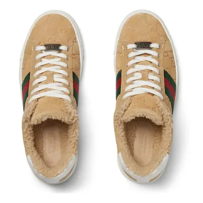 Gucci Ace series brown sneakers woven fabric women's sports shoes