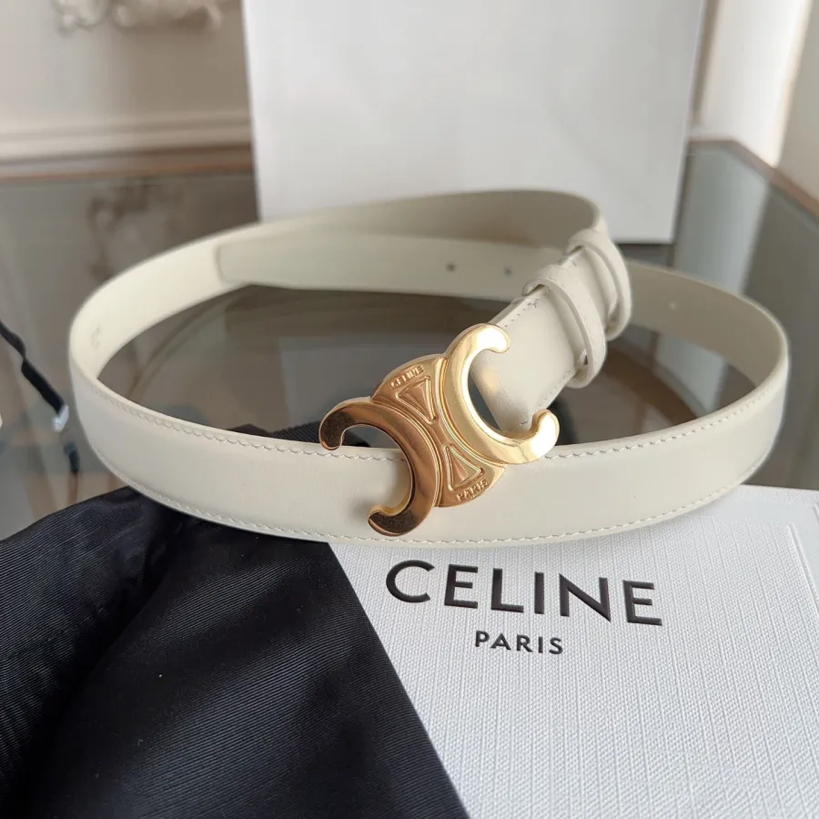 Celine Triomphe Buckle Revesible Belt In Burgundy/Red/Blue/Pink/White/Brown/Black Calfskin With Gold Hardware 25mm