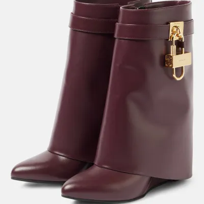 GIVENCHY Burgundy leather ankle boots