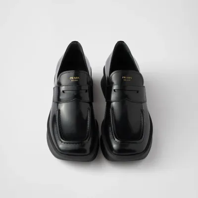 PRADA Equal black shiny leather loafers