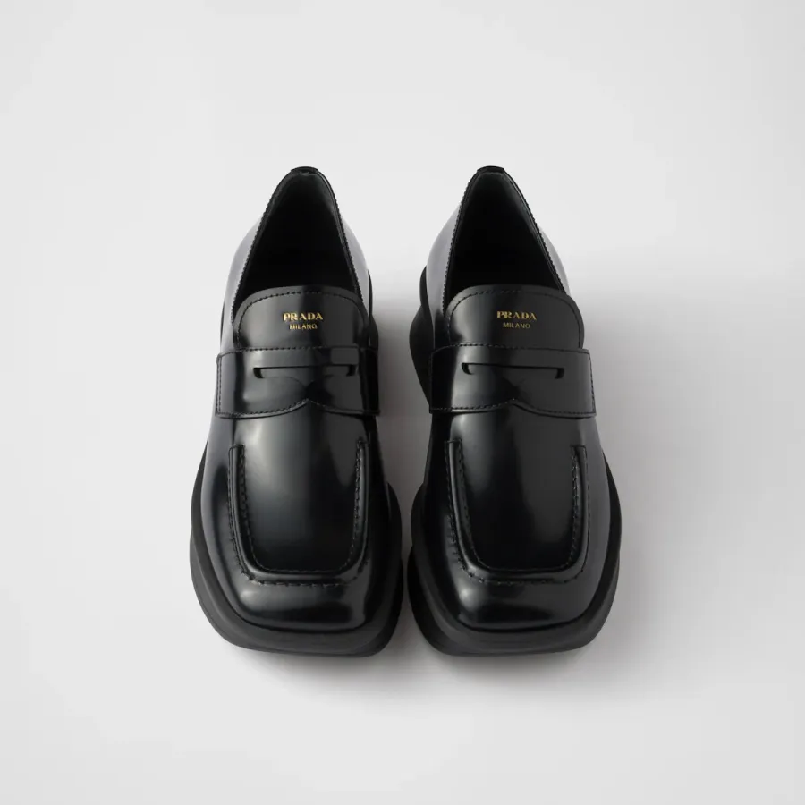 PRADA Equal black shiny leather loafers