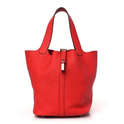 Hermès Picotin Lock 22 MM Rouge Casaque Taurillon Clemence Leather Gold Hardware