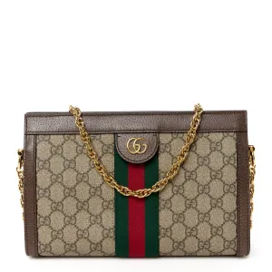 Gucci Small Web Ophidia Chain Shoulder Bag Beige/Brown GG Supreme Monogram Canvas Gold Hardware