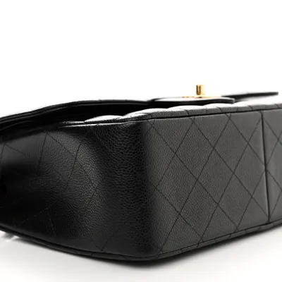 Chanel Double Flap Jumbo Black Quilted Caviar Leather Gold Hardware