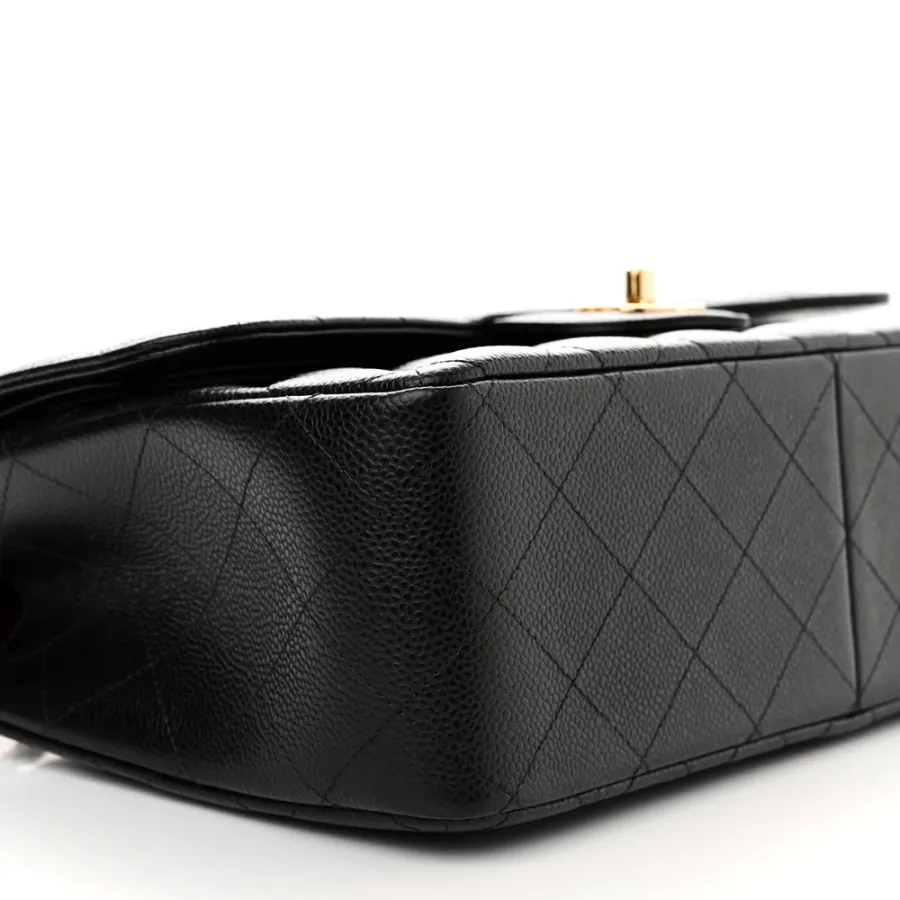 Chanel Double Flap Jumbo Black Quilted Caviar Leather Gold Hardware
