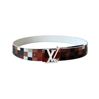 Louis Vuitton Men's Initiales Pearls Reversible Belt In Green/Red Damier Canvas With Gold/Silver Hardware 40mm