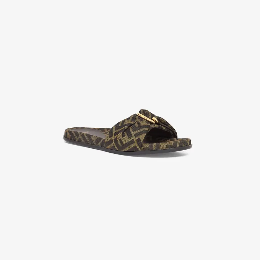 FENDI Brown FF jacquard sandals slippers
