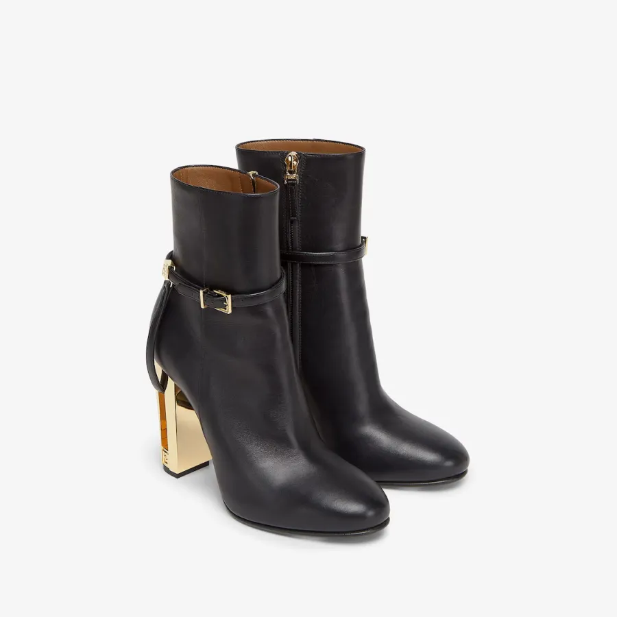 FENDI Black leather high heel ankle boots