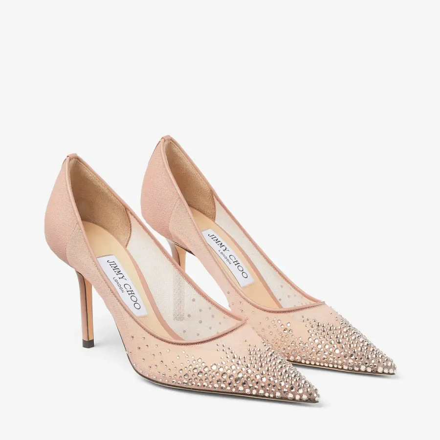 JIMMY CHOO Crystal ballet pink mesh pointed heels