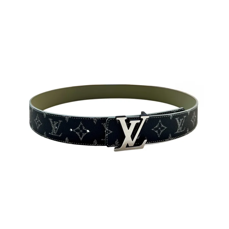 Louis Vuitton Men's Initiales Belt In Black/Blue/White/Dark Blue Monogram Canvas With Gold/Silver/Gun Black Hardware 40mm