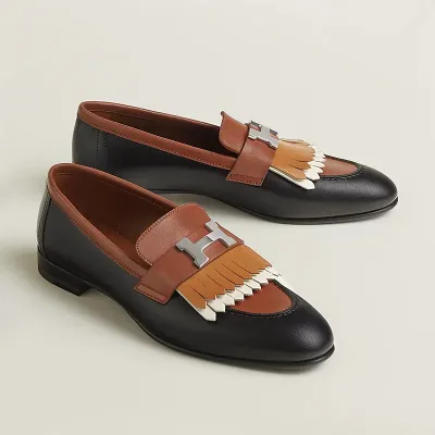 HERMES Royal Brown and  Black  Loafers