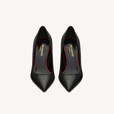 Yves Saint Laurent Black leather pointed stiletto high heels