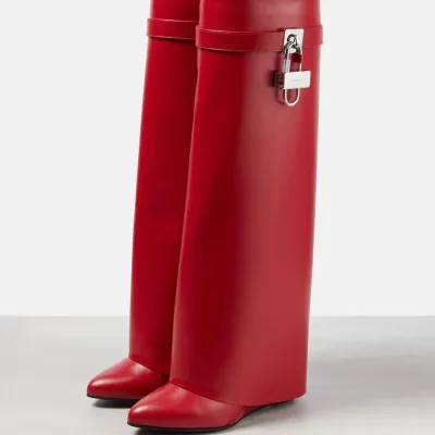 GIVENCHY Red leather knee-high boots