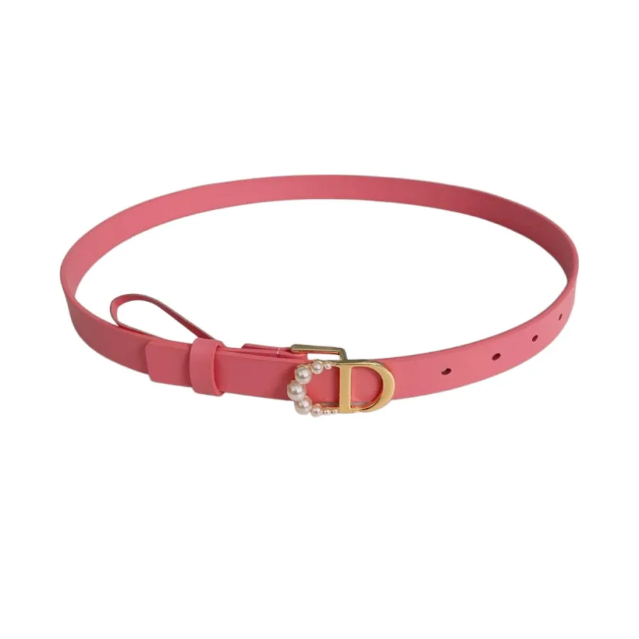 Dior Women' s 30 Montaigne Buckle With Pearls Belt In Brown/Black/Red/White/Cyclamen/Pink/Musturd/Silver/Gold/Blue/Grey Calfskin With Gold/Silver Hardware 20mm