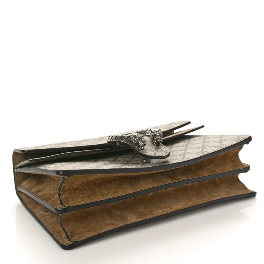 Gucci Small Dionysus Shoulder Bag Taupe GG Supreme Monogram Canvas Aged Silver Hardware