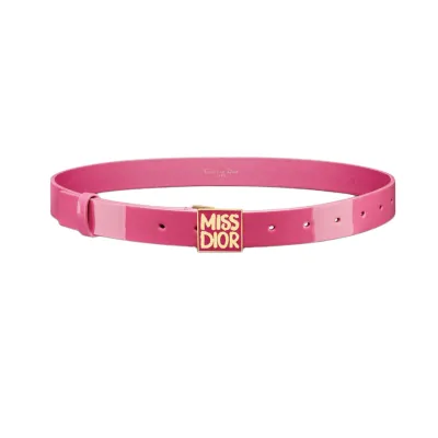 Dior Women' s Miss Dior Graffiti Buckle Belt In Black/Pink Calfskin With Gold Hardware 25mm