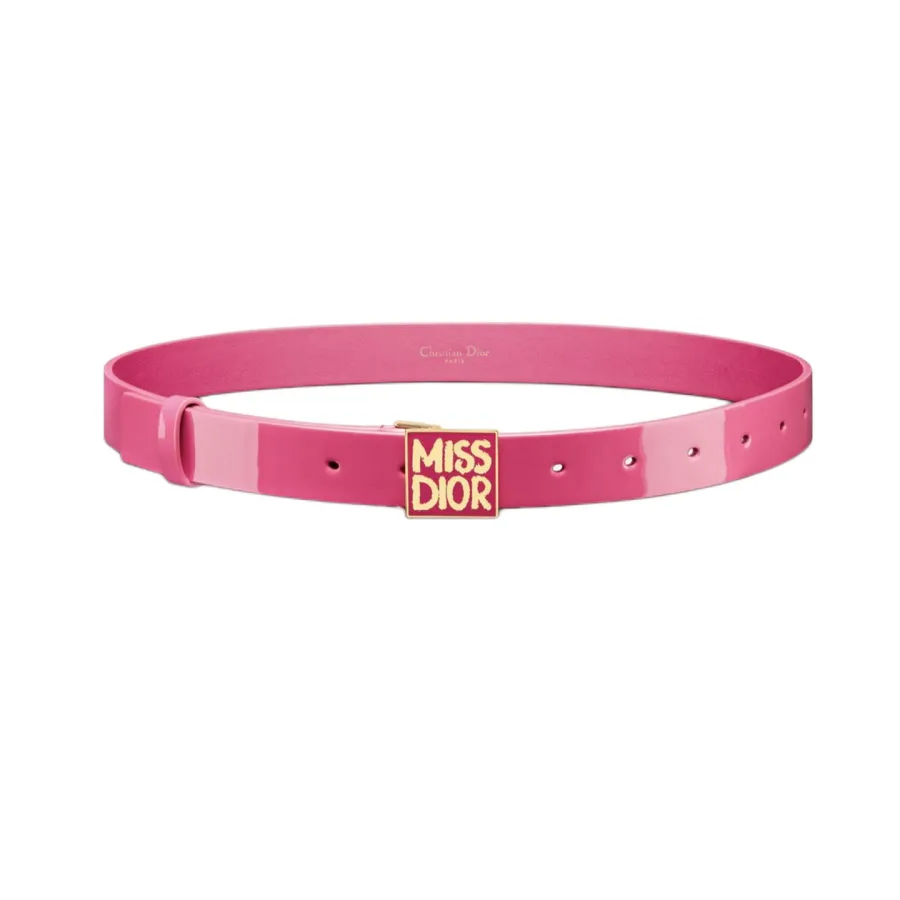 Dior Women' s Miss Dior Graffiti Buckle Belt In Black/Pink Calfskin With Gold Hardware 25mm
